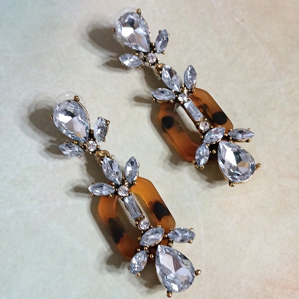 Estate Tiger-Eyed Lucite and Crystal Earrings